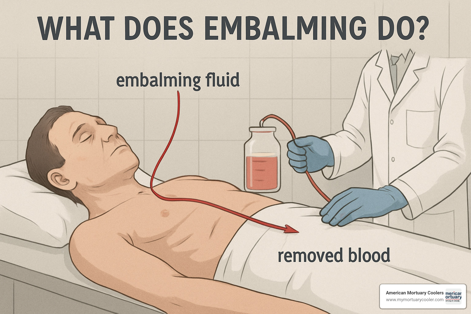 arterial injection tools and embalming equipment on preparation table - what does embalming do