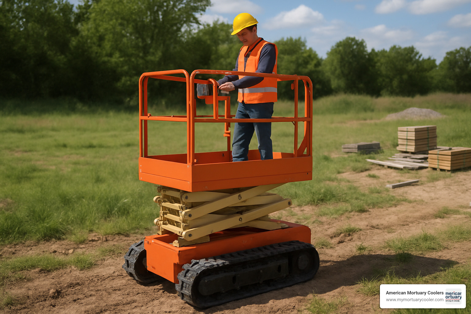 small scissor lift operating outdoors - small scissor lift