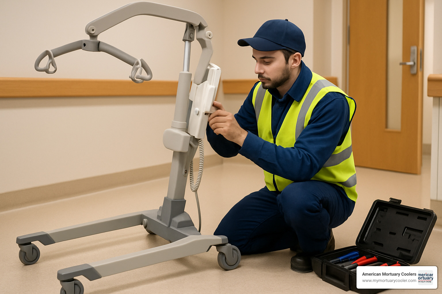 technician inspecting a lift - floor lift technician inspecting a lift - floor lift