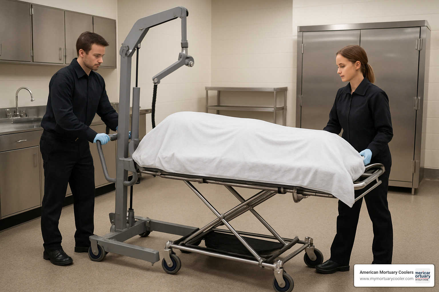 mortuary staff using heavy-duty lift - floor lift mortuary staff using heavy-duty lift - floor lift