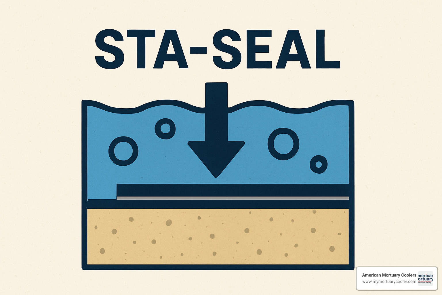 Screenshot of professional e-commerce website showing Sta-Seal product listings with pricing, specifications, and ordering options for funeral industry suppliers - sta-seal