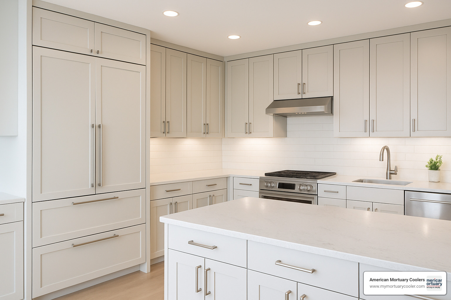 modern kitchen with integrated appliances - fridge panels