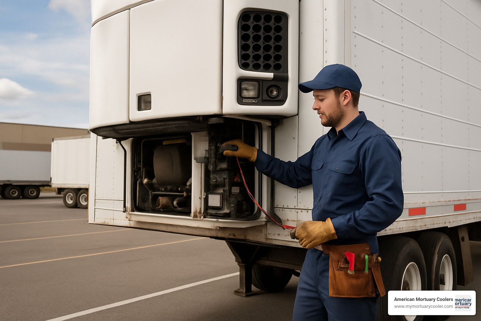 technician servicing refrigeration unit - refrigerated trailer