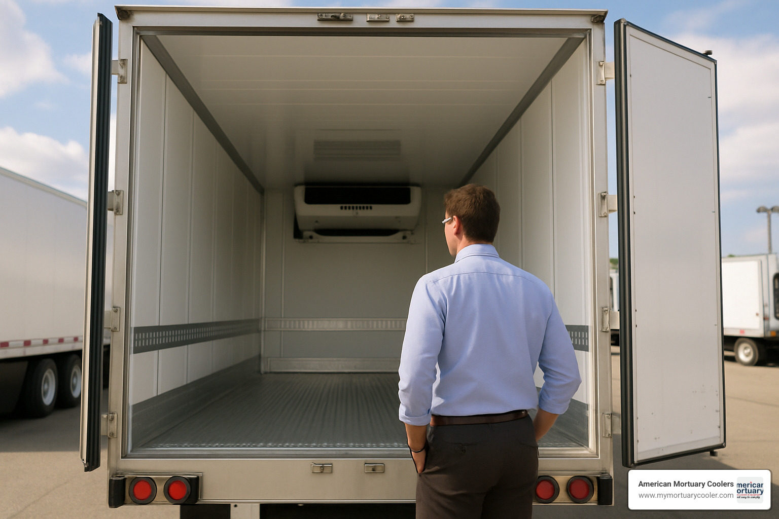 buyer inspecting refrigerated trailer - refrigerated trailer