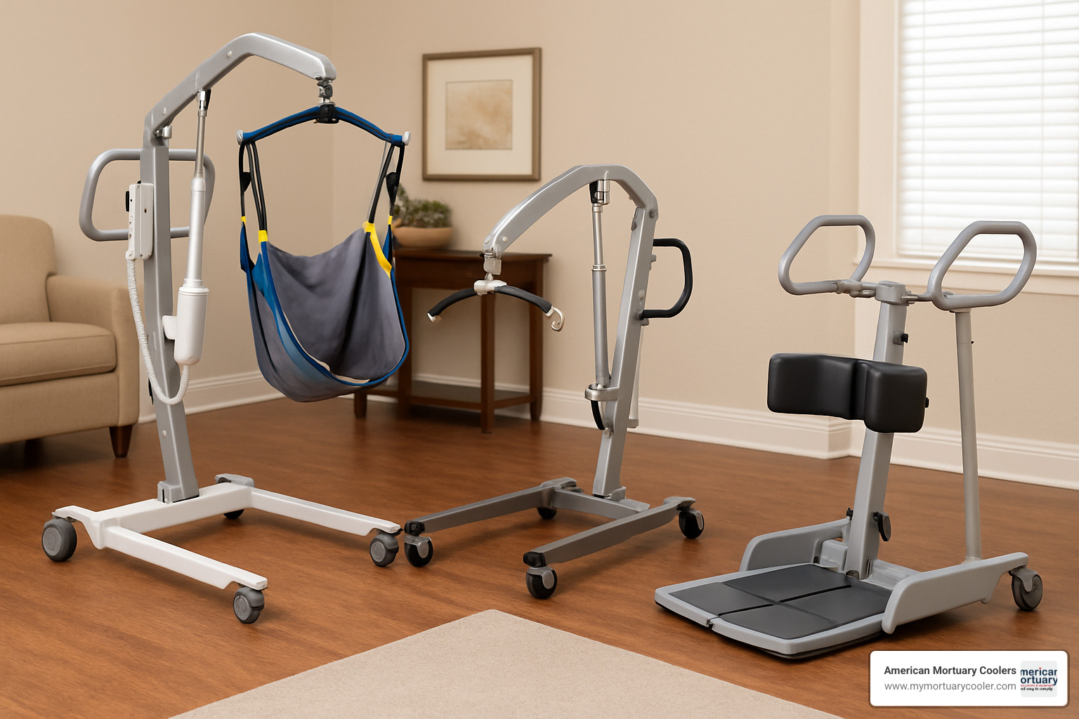 Various types of patient lifts including electric models with slings, manual hydraulic lifts, sit-to-stand transfer aids, and portable floor recovery chairs - lift for elderly