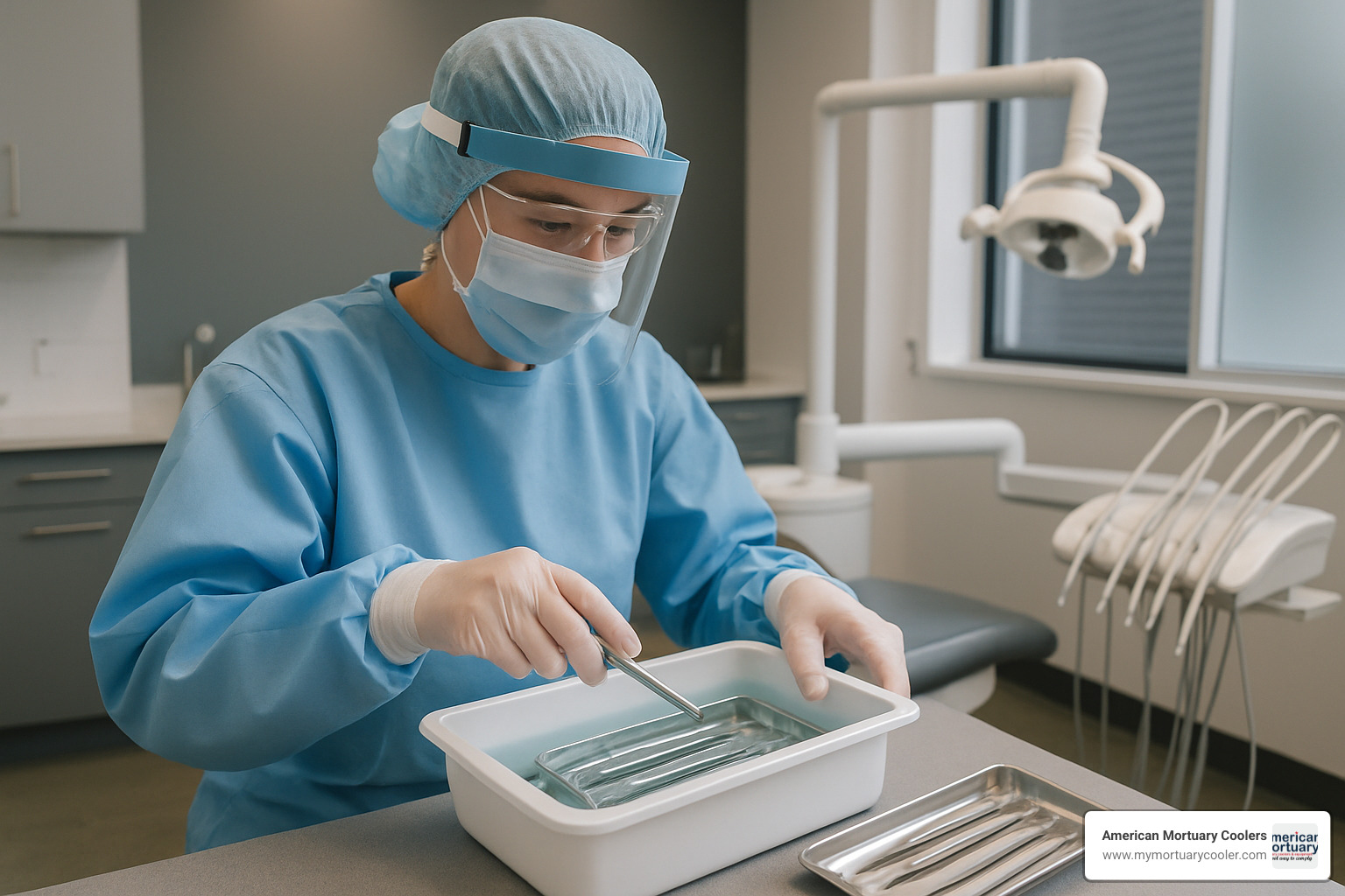 dental clinic staff using cold sterilization tray - cold sterilization containers