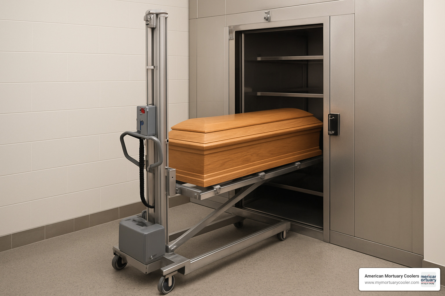 battery mortuary lift loading cooler - battery powered lifts
