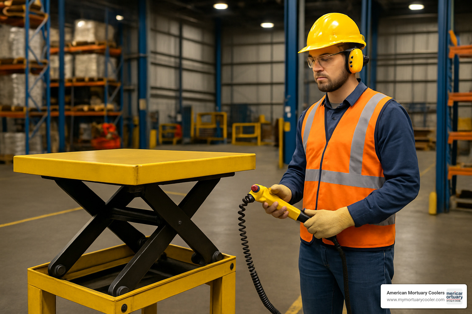 operator using remote pendant control - heavy duty lift table operator using remote pendant control - heavy duty lift table