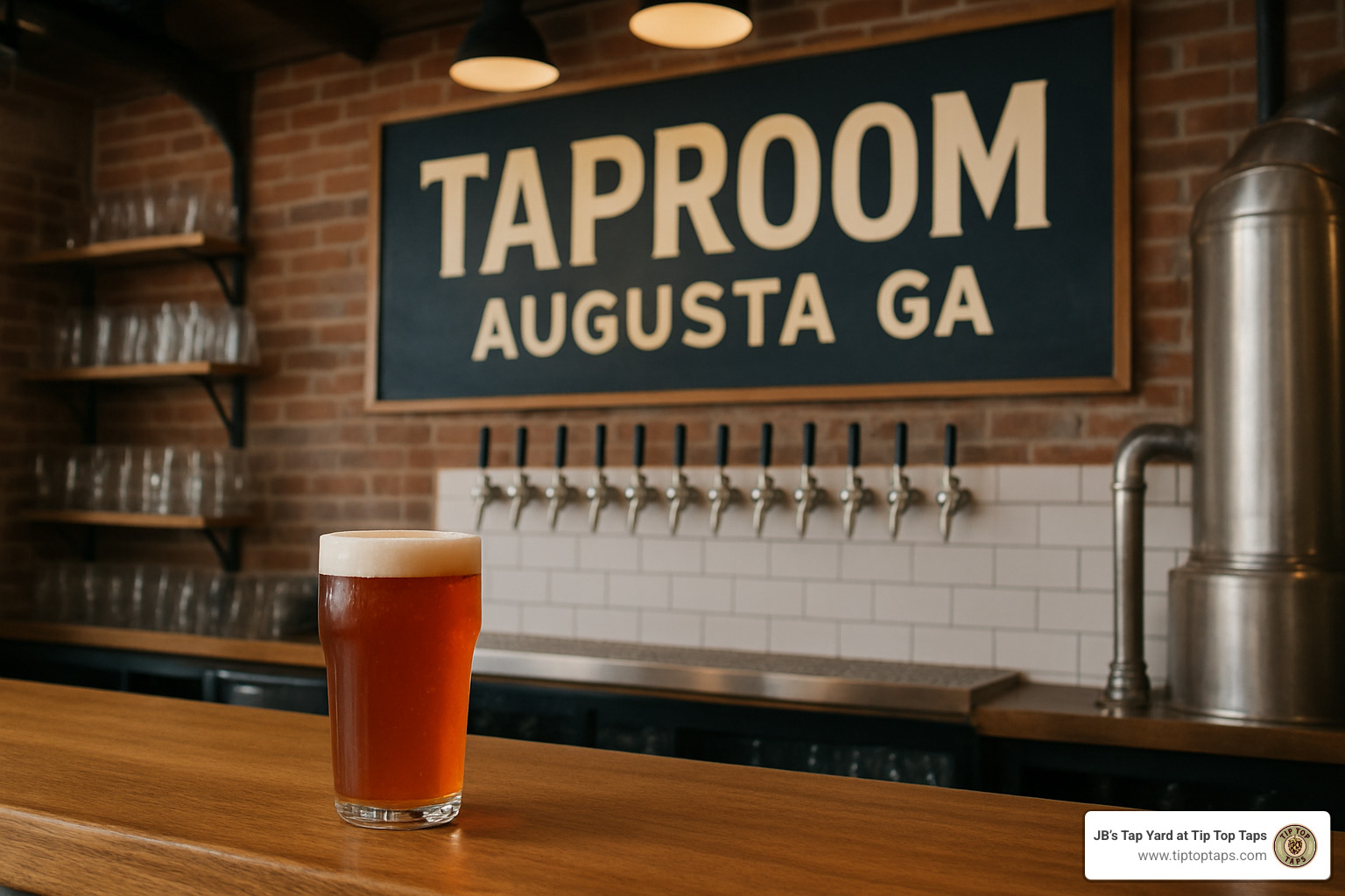 mural-backed tap wall - taproom augusta ga