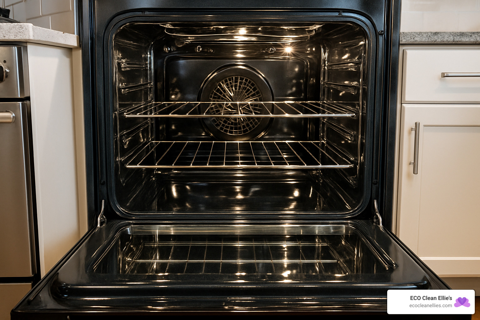Sparkling clean oven interior after professional deep cleaning - Apartment move out cleaning