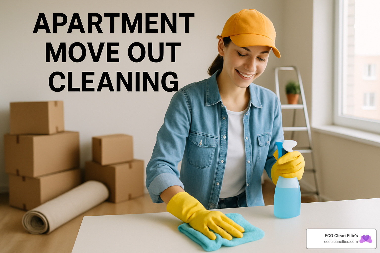 Eco-conscious cleaning team with green supplies and professional equipment - Apartment move out cleaning