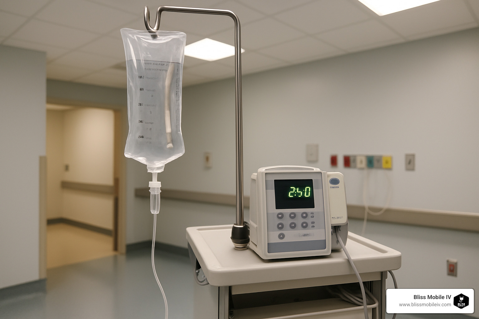 IV drip bag with medical equipment - hydration iv therapy