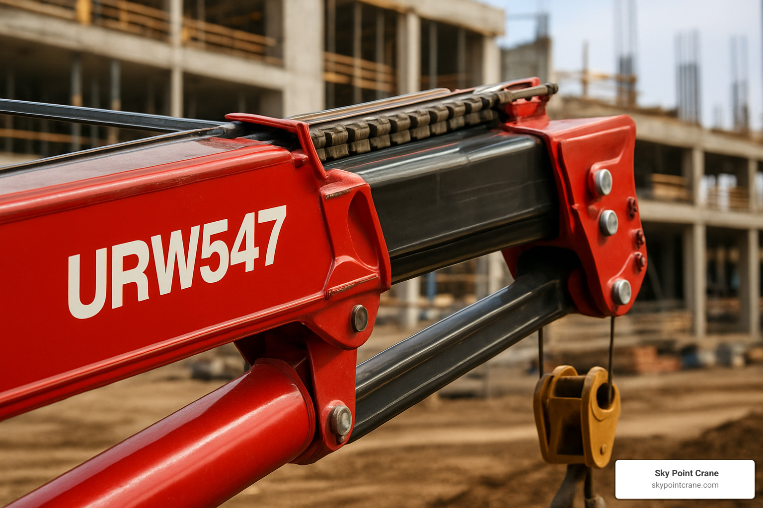 URW547 boom detail showing boxed boom construction and extension mechanism - renting a spyder crane