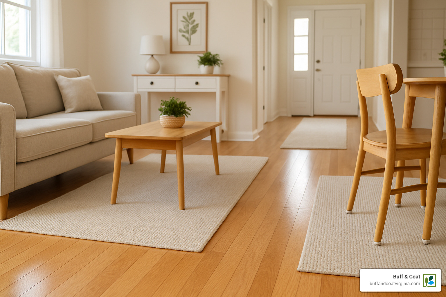 Furniture with protective felt pads and area rugs strategically placed in high-traffic zones - deep cleaning hardwood floors Furniture with protective felt pads and area rugs strategically placed in high-traffic zones - deep cleaning hardwood floors