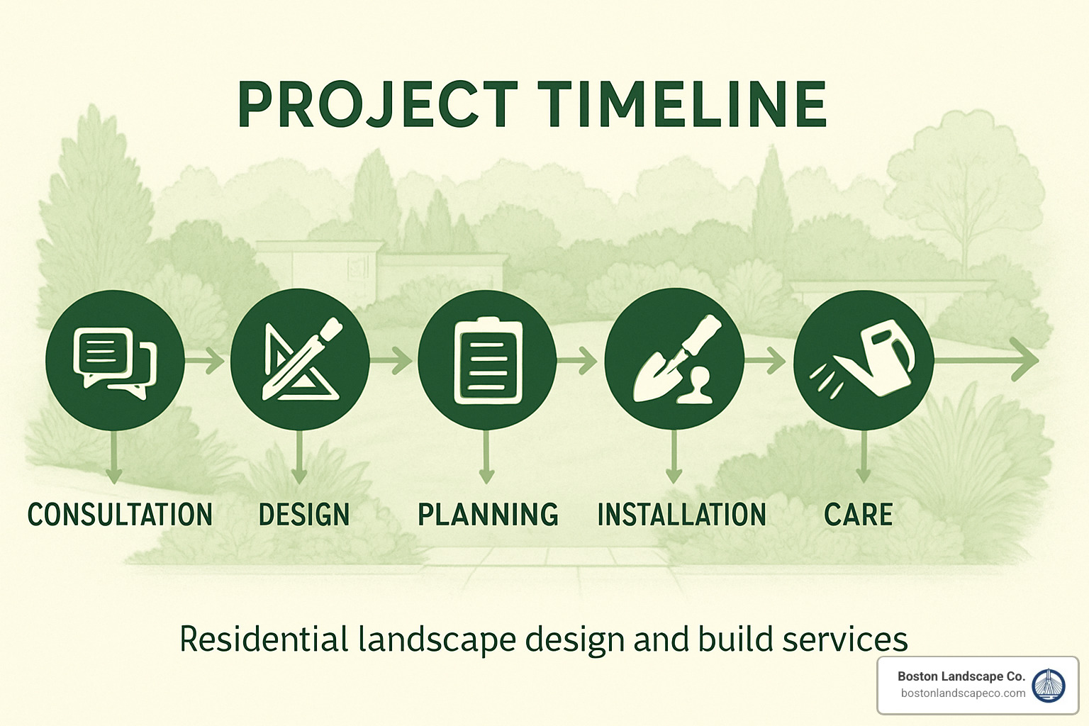 project timeline showing phases from consultation through completion - residential landscape design and build services