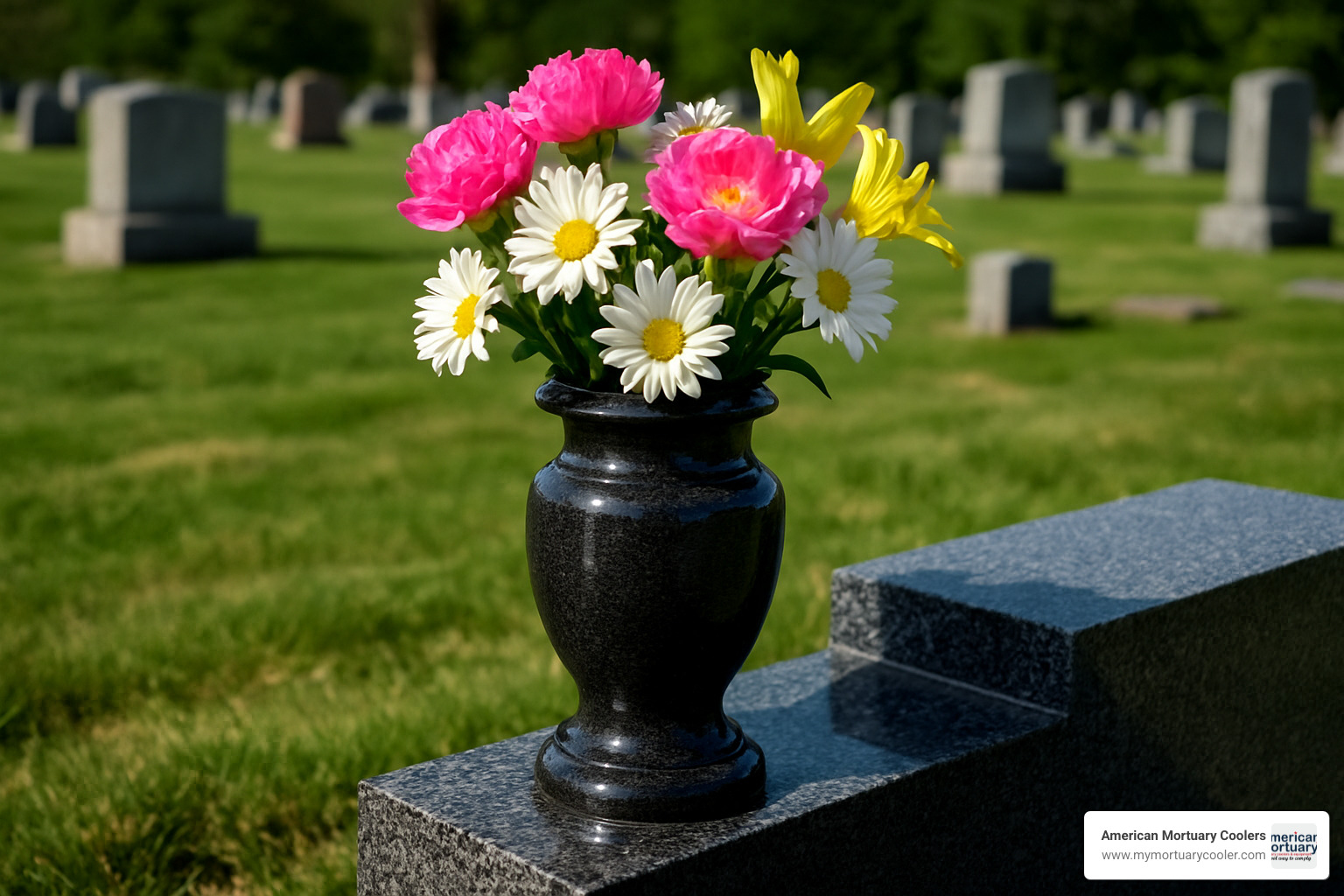 Granite headstone vase in black with polished finish - vases for headstones near me
