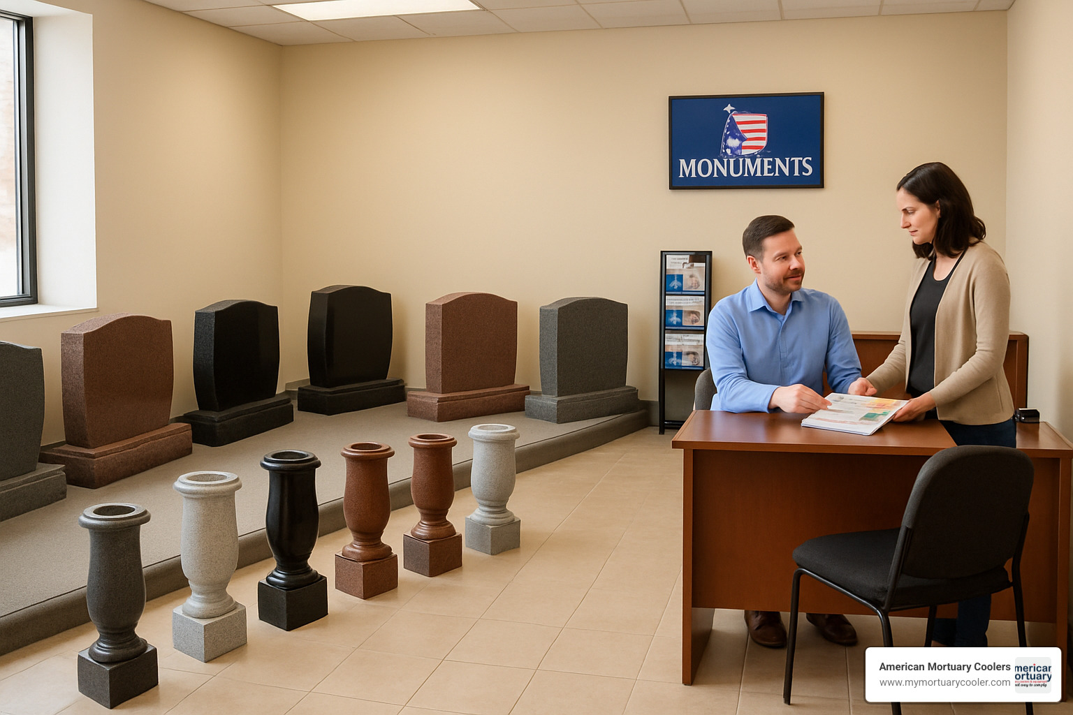 Local monument dealer showroom visit - vases for headstones near me