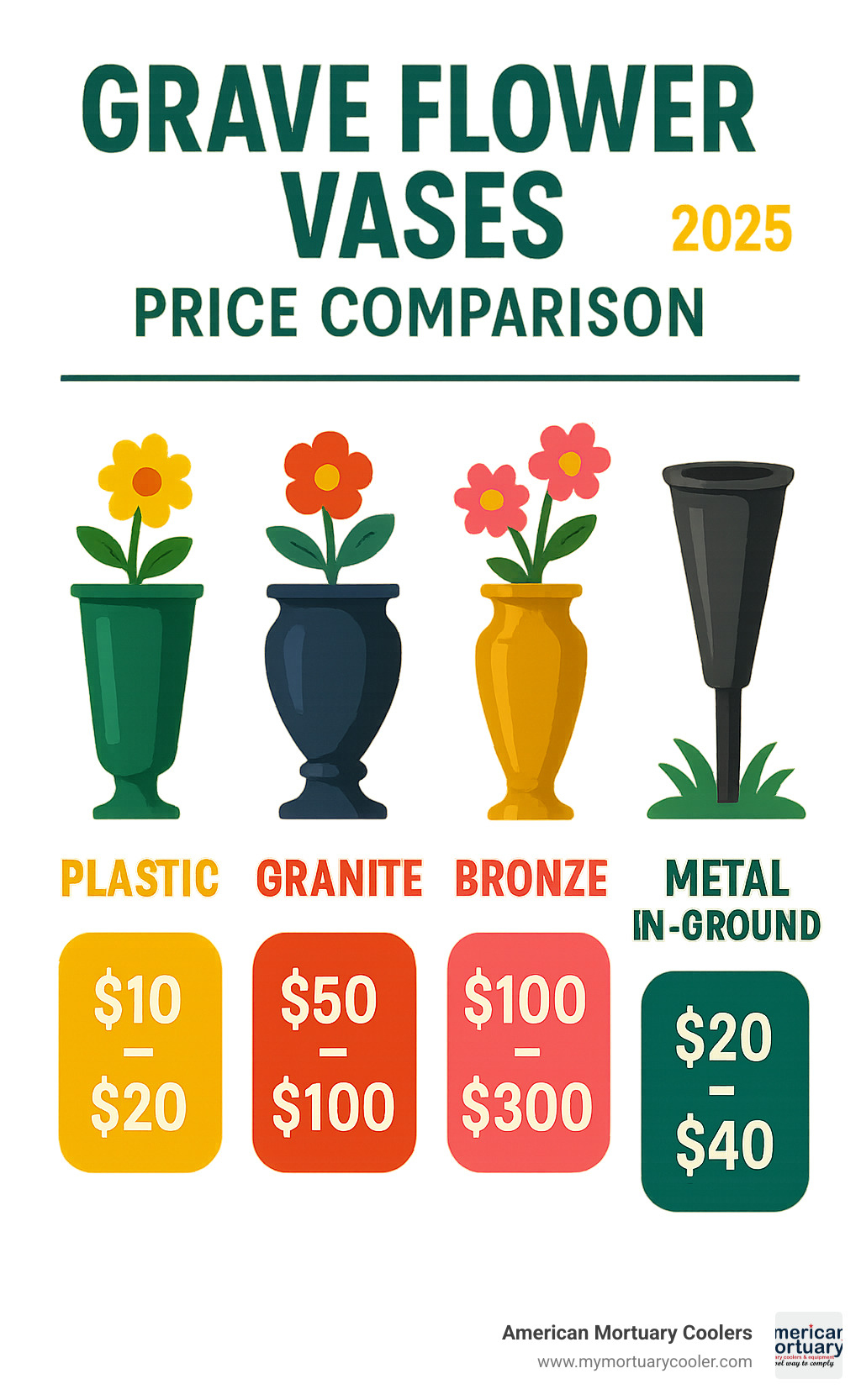 Infographic showing price comparison across different grave flower vase materials and styles - grave flower vases infographic 