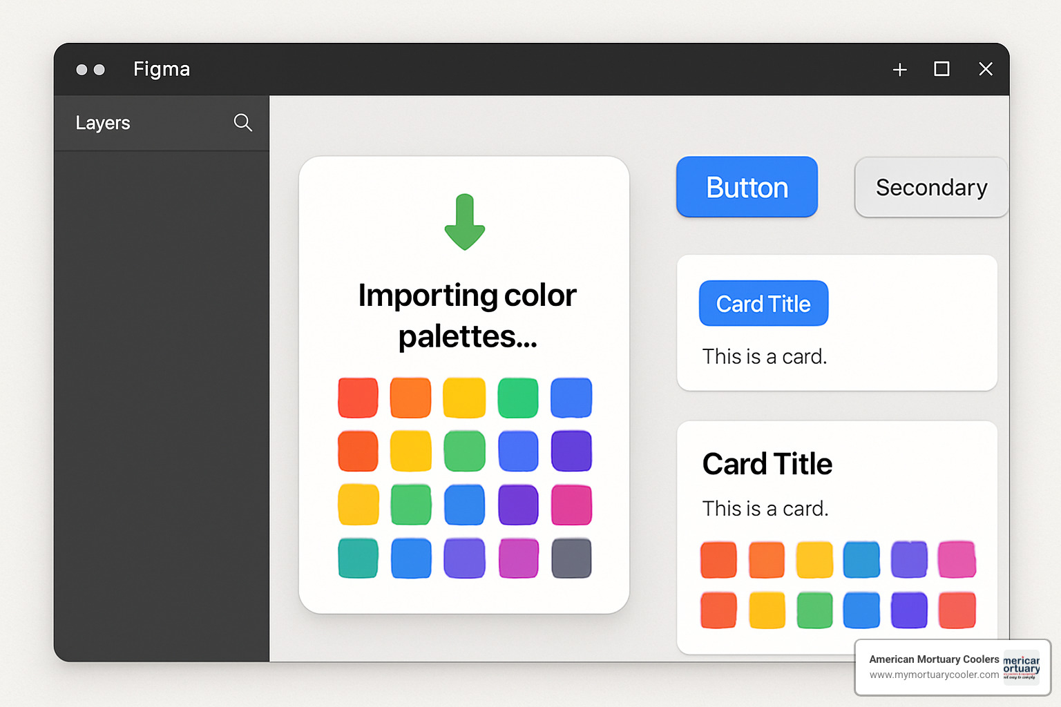 Color palettes being imported into Figma canvas with design elements showing seamless workflow integration - coolrs