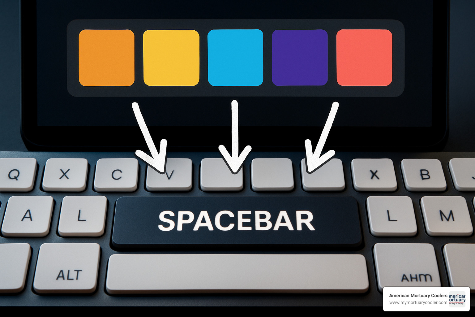 Spacebar key highlighted with arrows showing color palette randomization process - coolrs