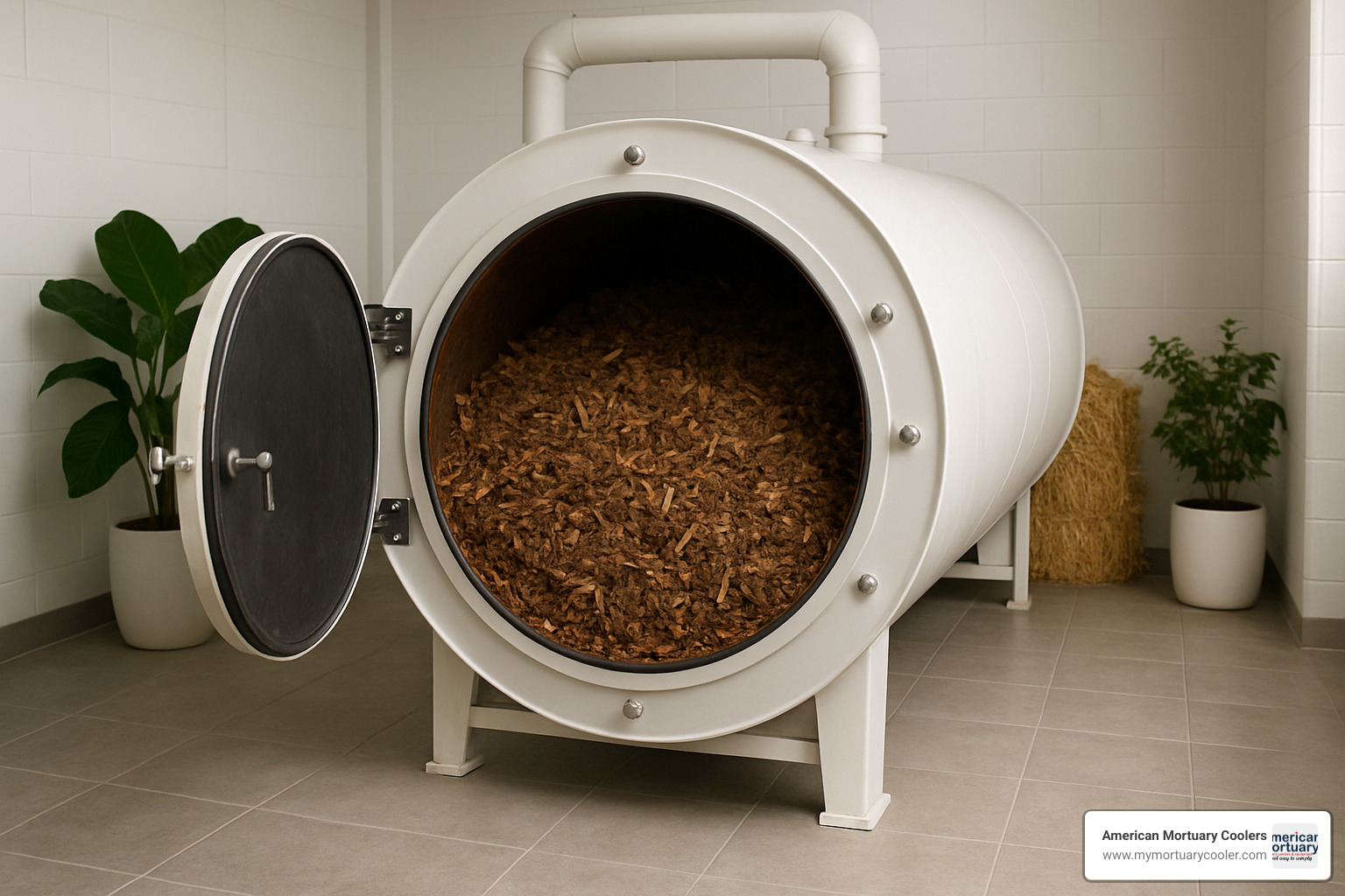 human composting vessel with wood chips and organic materials - composting a body