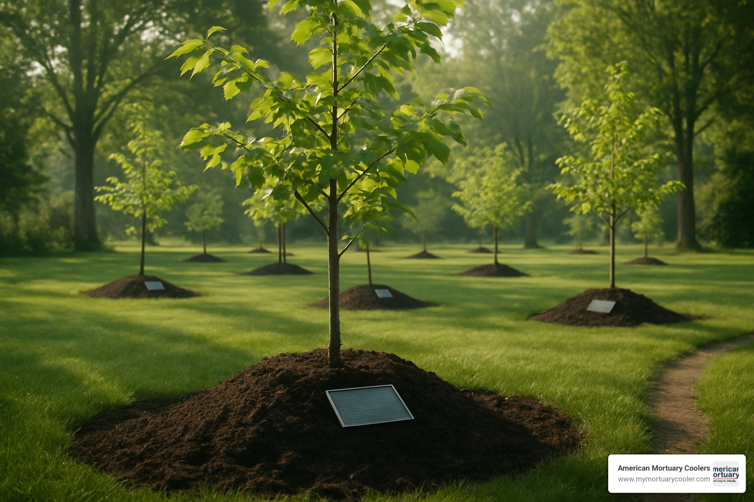 memorial garden with trees planted using composted human remains - composting a body