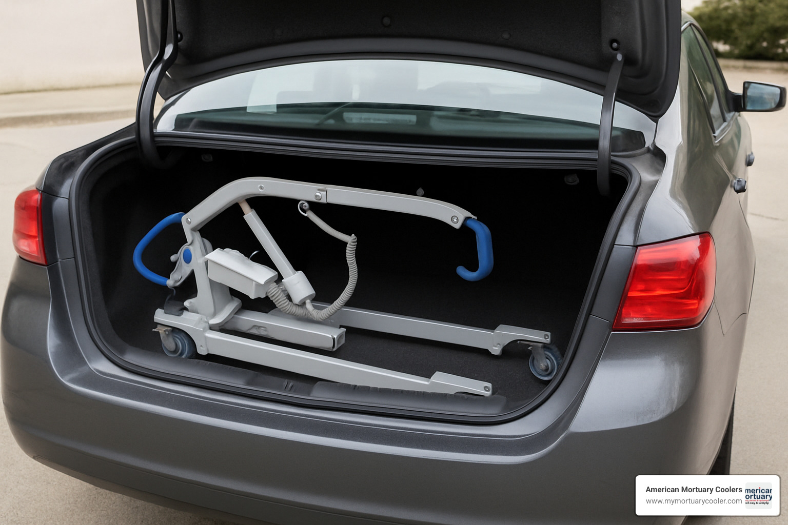 foldable electric hoyer lift stored in car trunk - electric hoyer lift