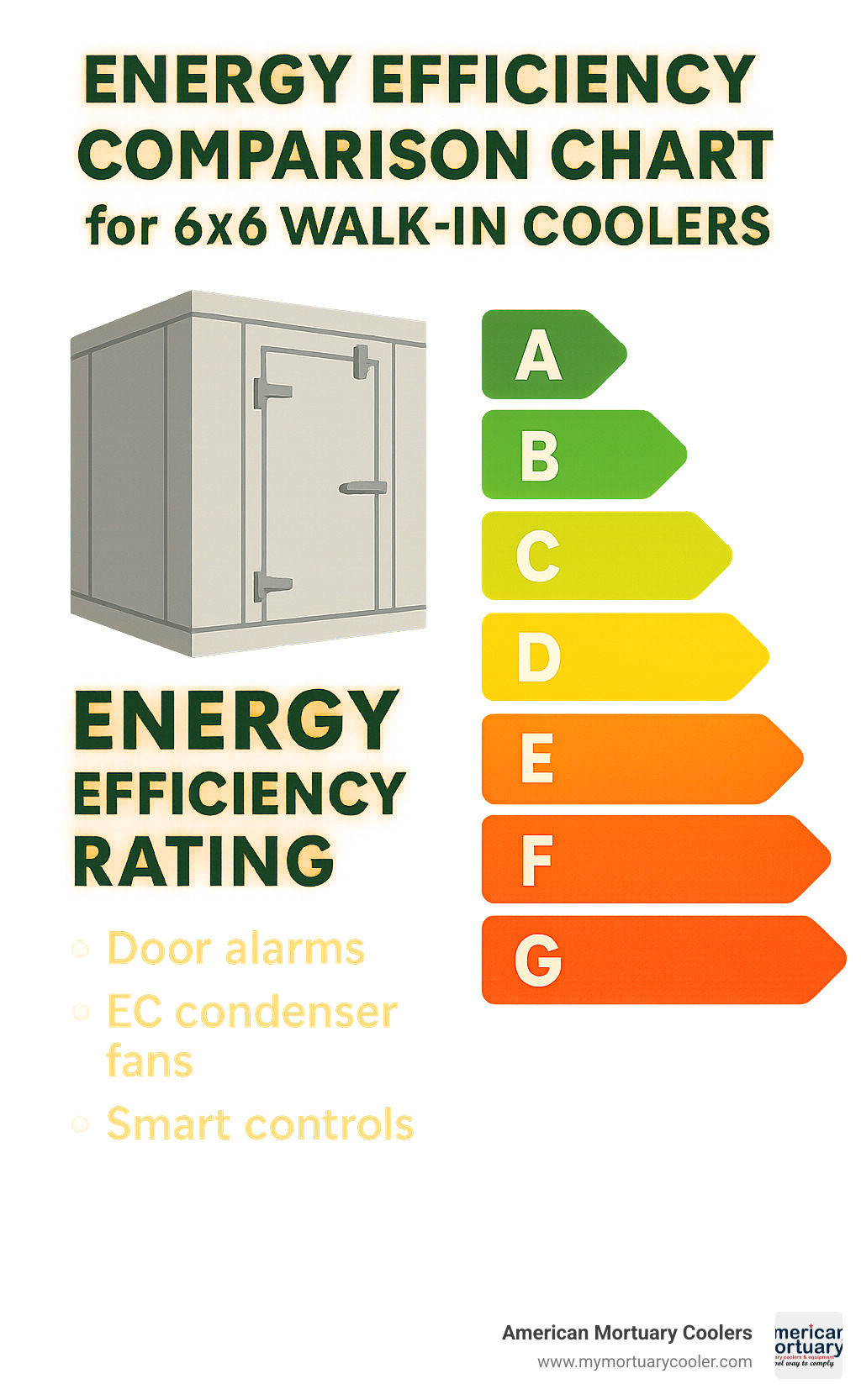 Energy efficiency comparison chart for 6x6 walk-in coolers - 6x6 walk in cooler infographic 