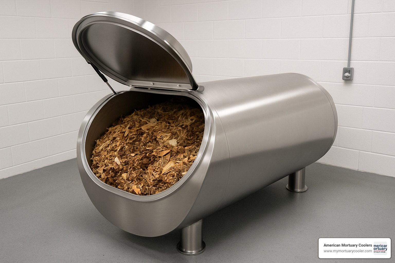 natural organic reduction vessel with wood chips and organic materials - body compost burial