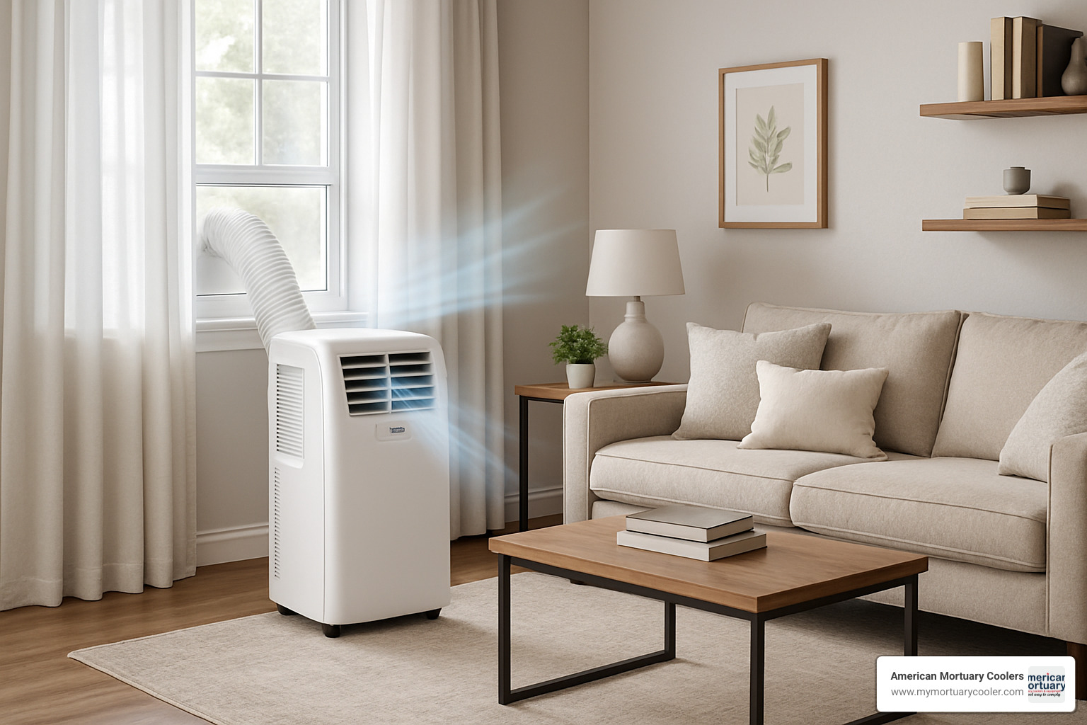 portable air conditioning unit in a room setting - refrigerated air conditioning