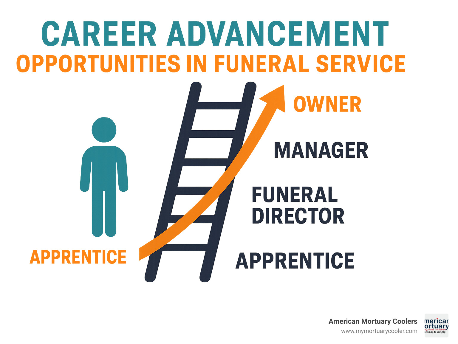 career advancement opportunities in funeral service showing progression from apprentice to owner - how much do funeral directors make infographic 