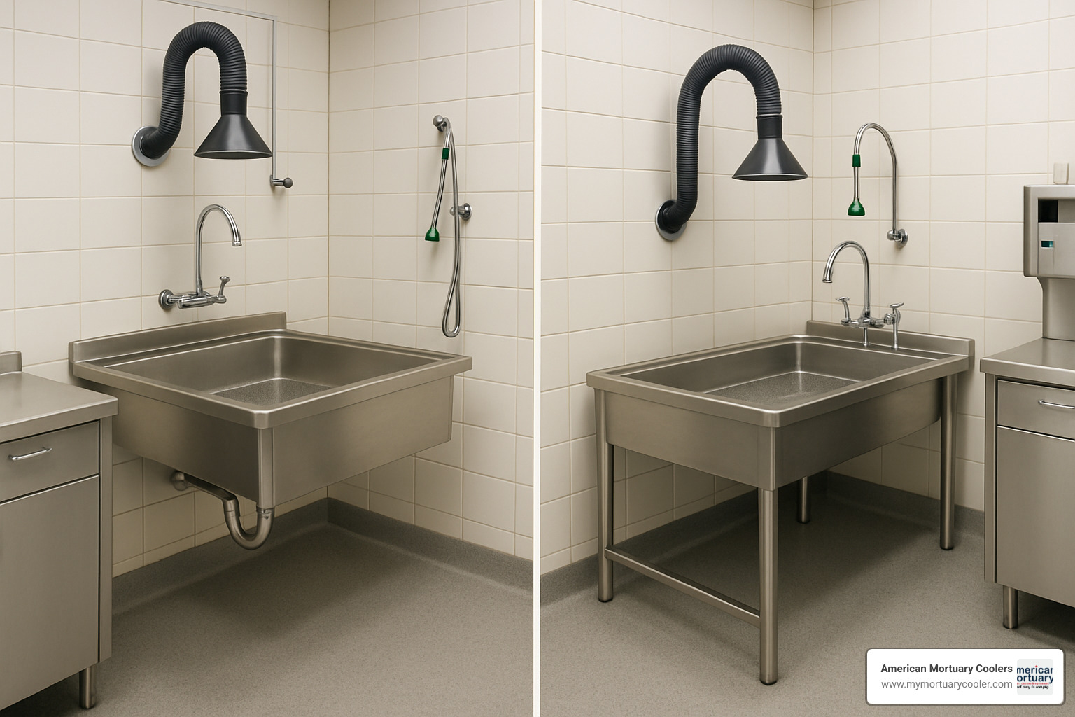 wall-mounted vs floor-mounted autopsy sink configurations - autopsy sink