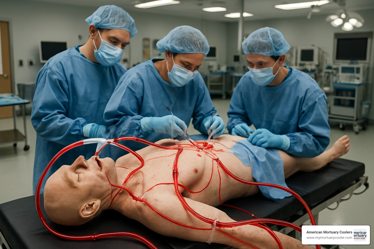 Advanced perfused cadaver system showing realistic blood circulation for surgical training - cadaver-lab