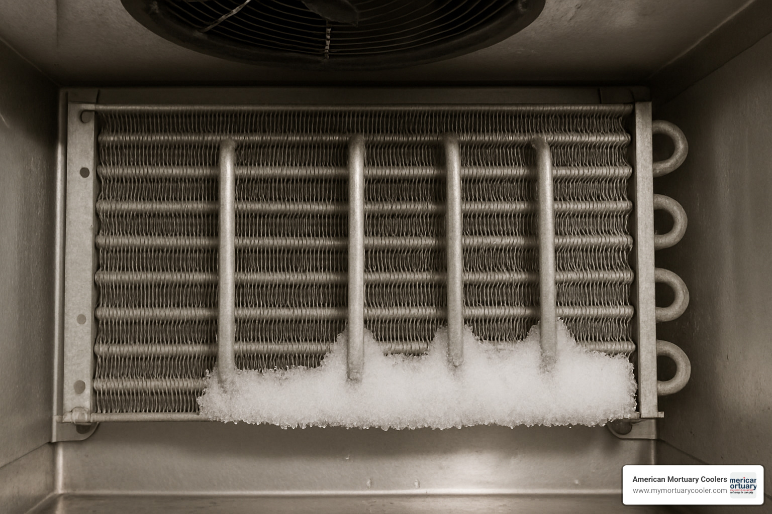 Sequential images showing frost formation and ice buildup on a coil surface - freeze coil