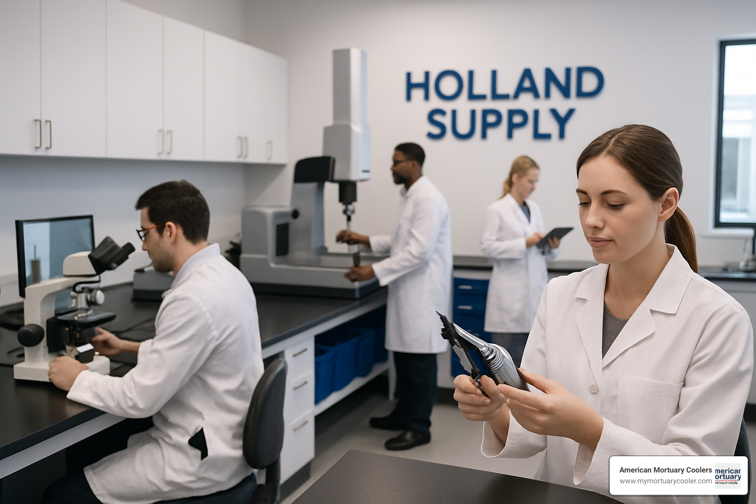 Quality control laboratory showing testing equipment and technicians ensuring Holland Supply product standards - holland-supply