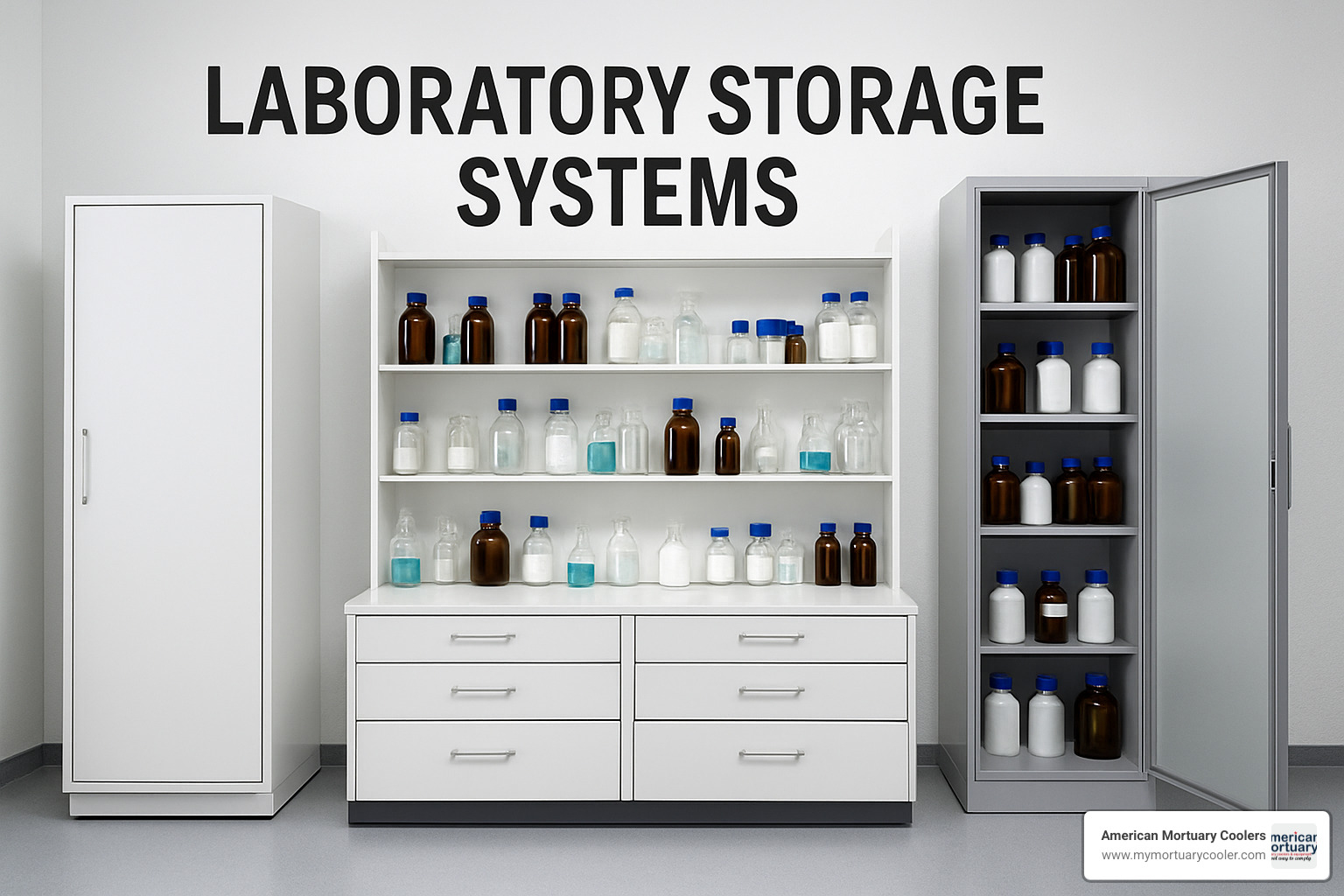 compliant chemical storage cabinet with proper ventilation, spill containment, and safety signage - laboratory storage systems