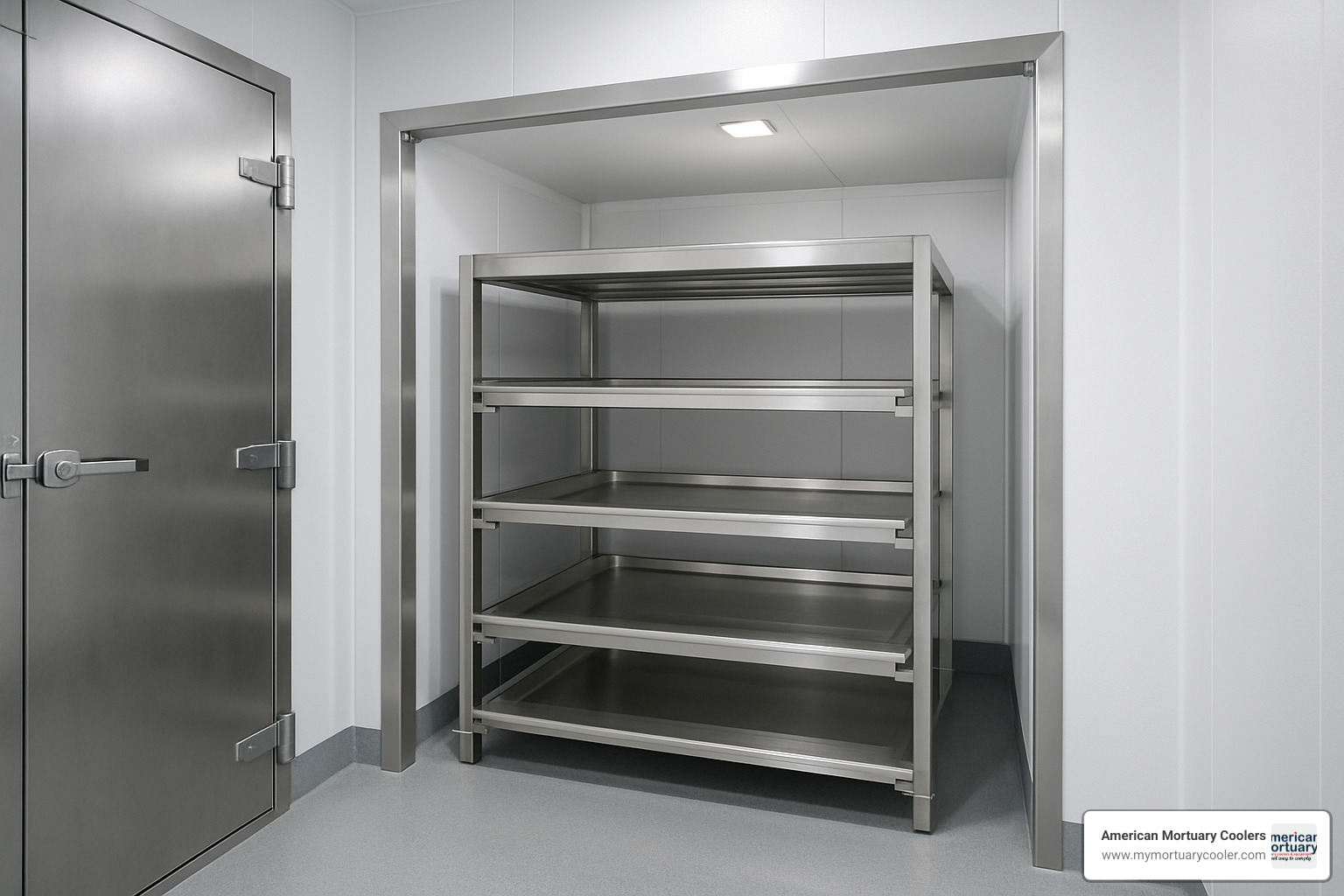 4-tier side-loading mortuary rack - 8x10 mortuary cooler