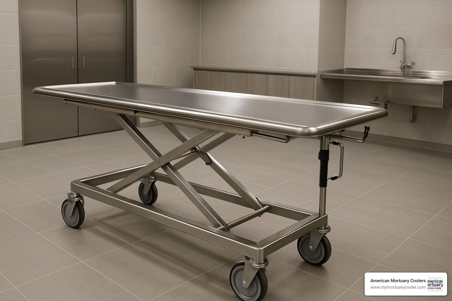 Custom mortuary stretcher with height adjustment and professional appearance - gurney or stretcher