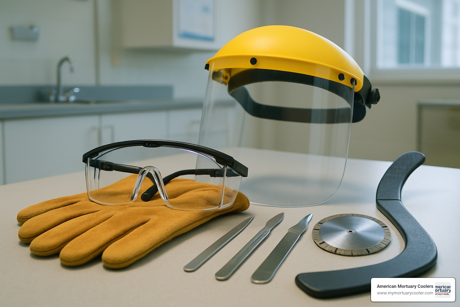 Personal protective equipment setup with blade 12 tools showing proper safety gear and handling procedures - blade 12