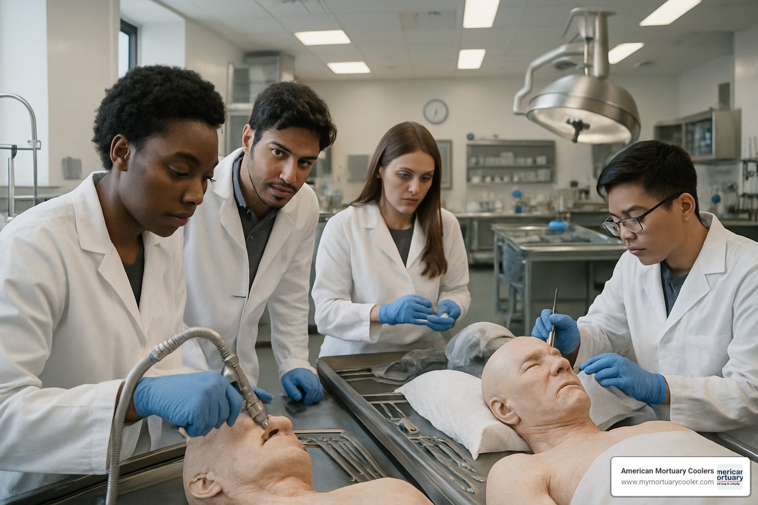 students working in mortuary science laboratory settings - mortuary science courses