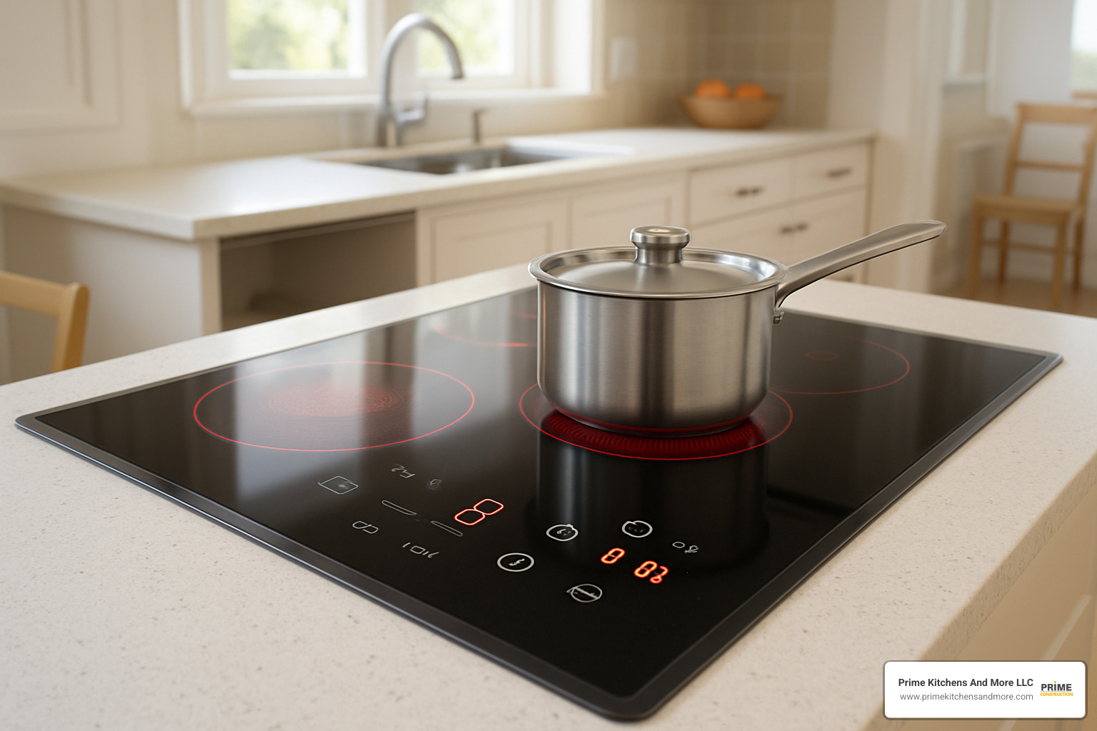 induction cooktop surface showing safety and precision features - kitchen remodeling for seniors
