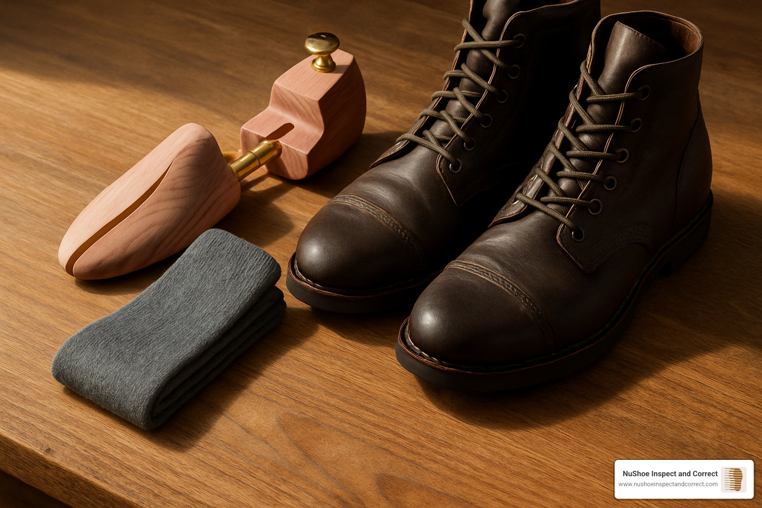 Merino wool socks and cedar shoe trees for boot odor prevention - boot odor removal