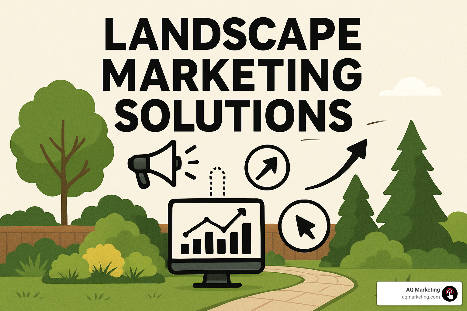 Professional landscaping truck with company branding and contact information parked at a residential job site - Landscape Marketing Solutions