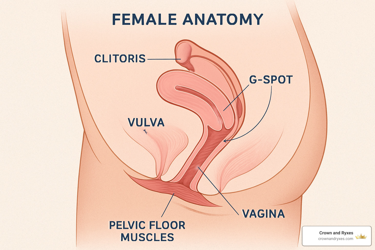 female anatomy diagram showing key structures involved in sexual response - female sexual dysfunction therapy
