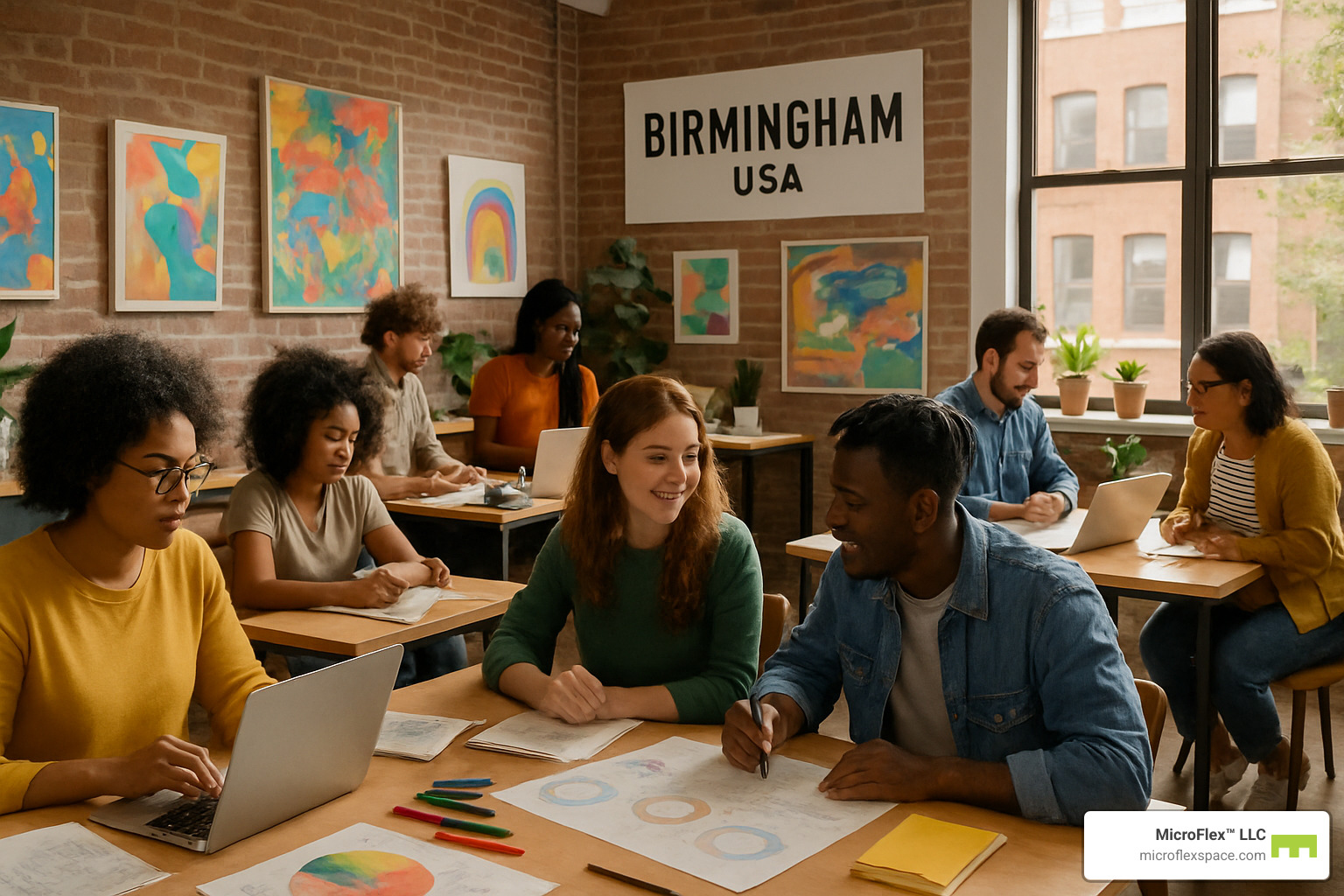 busy Birmingham creative workspace with diverse professionals collaborating - creative workspace for rent