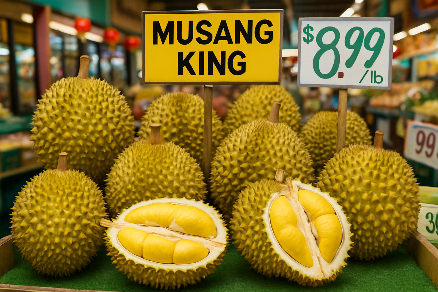 Musang King durian variety at Asian market stall - durian
