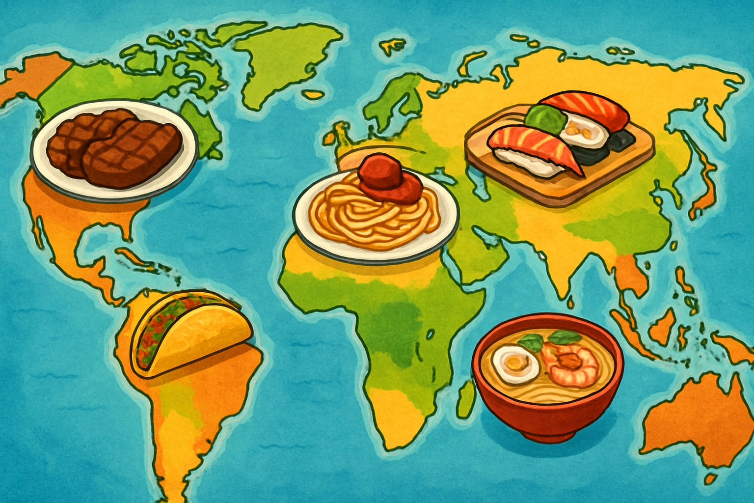 world map dishes - dinner