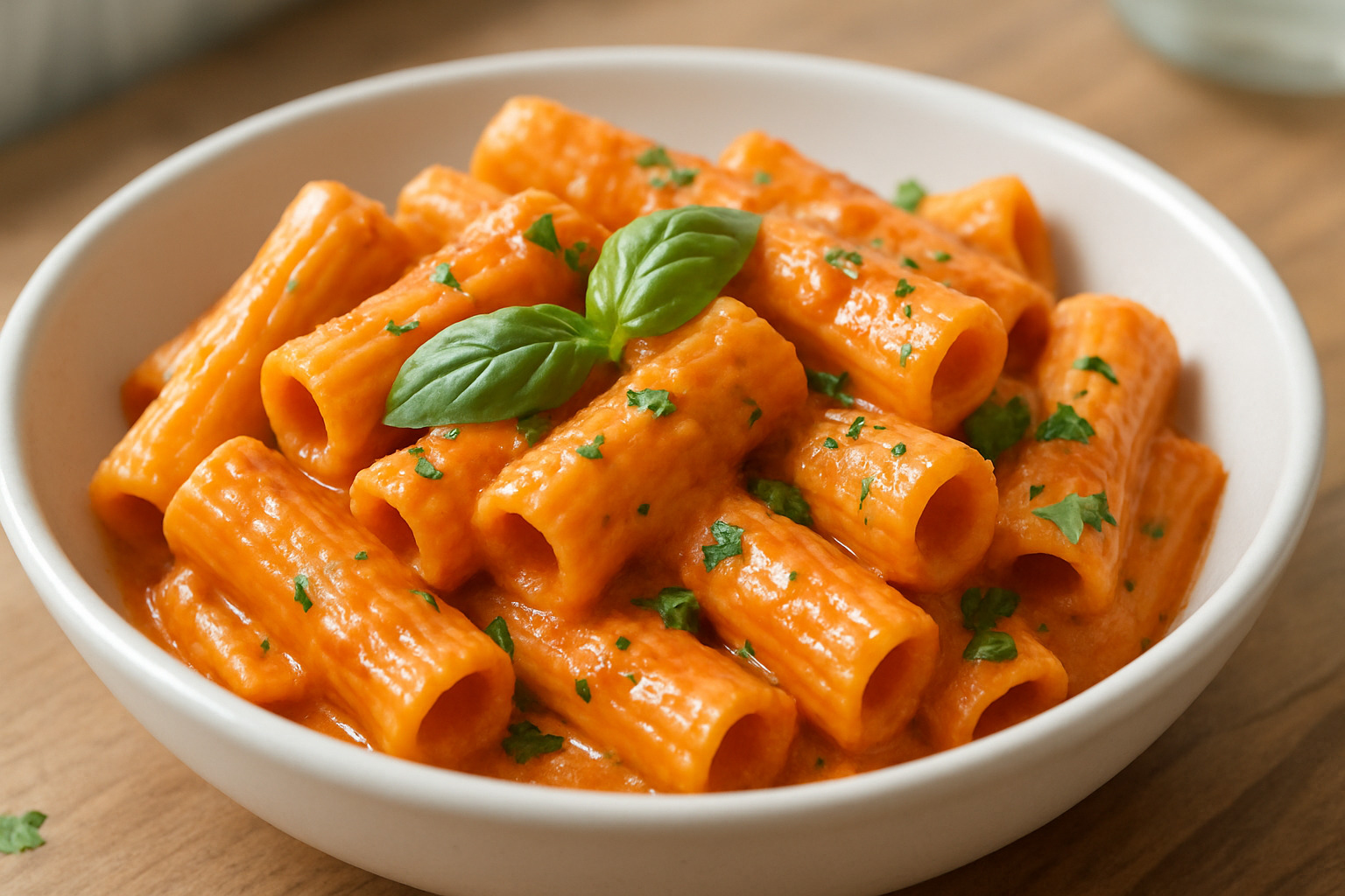 rigatoni alla vodka with cream sauce and herbs - rigatoni