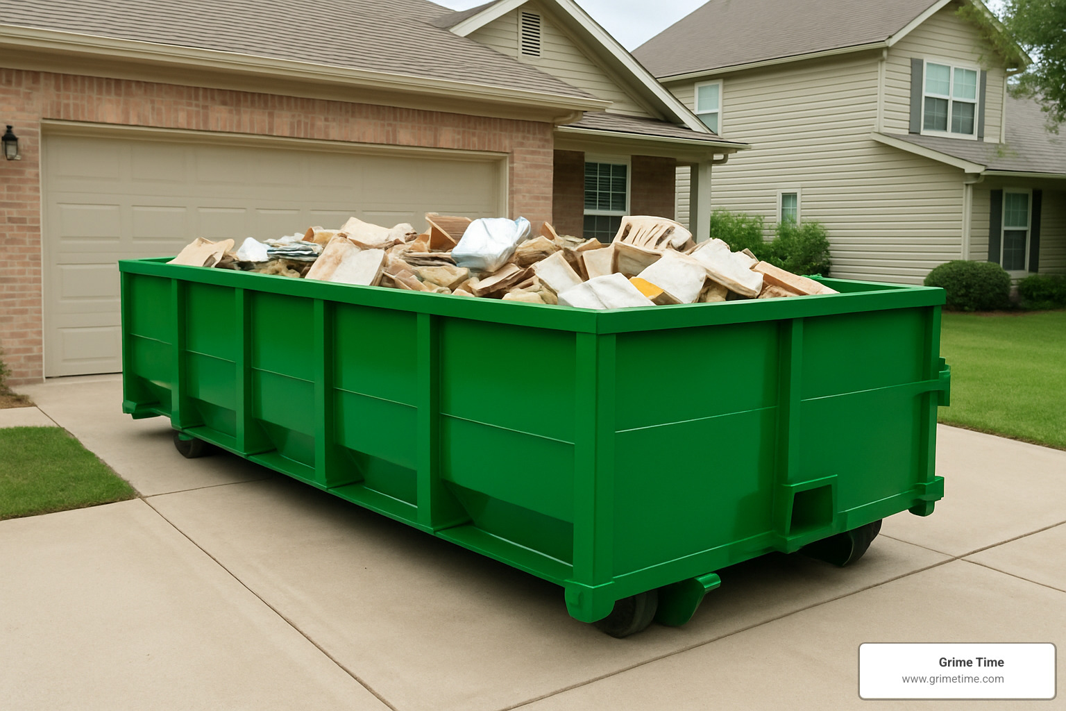 properly loaded roll-off dumpster showing correct fill level and weight distribution - rent a roll off dumpster austin