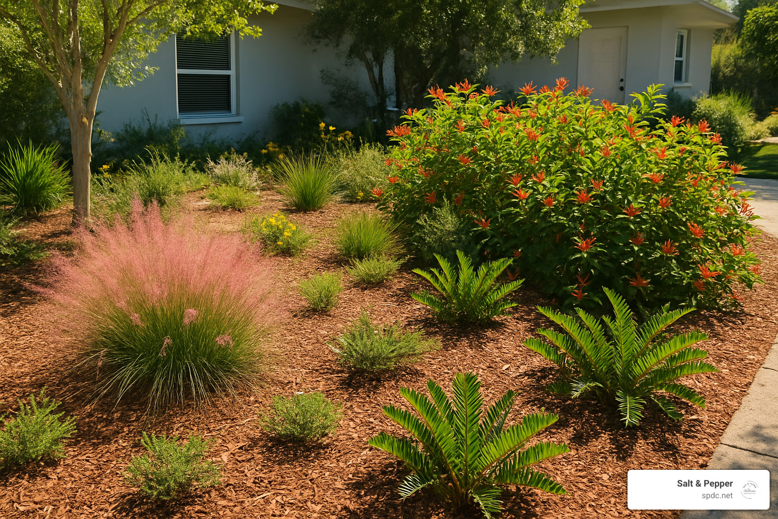 Low-water native Florida garden with drought-tolerant plants - landscape maintenance tampa